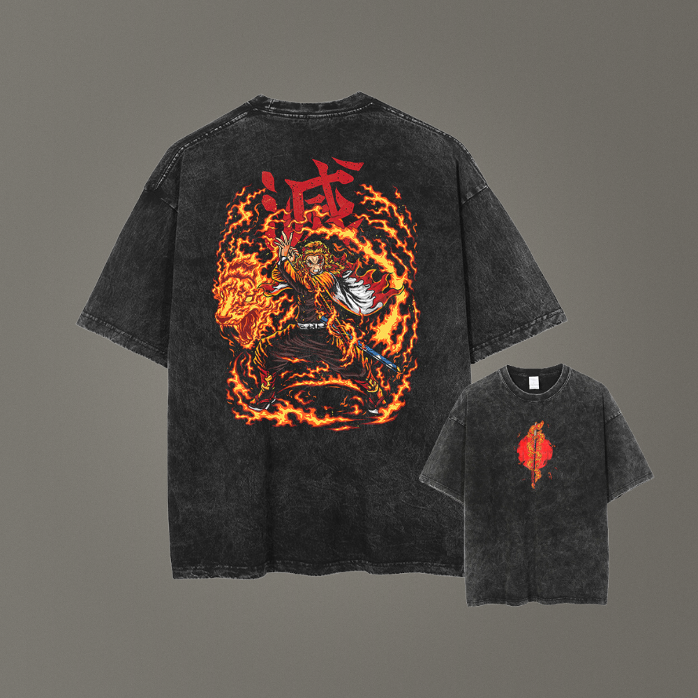 Demon Slayer Rengoku Antrasit Vintage T-Shirt